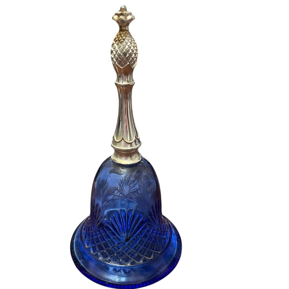 Vintage Blue Glass Bell-Avon Moonwind Cologne Collectible w/ Pineapple Finial